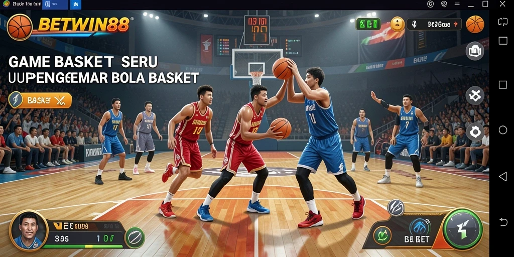 Tampilan antarmuka BETWIN88 dengan pemain dan lapangan basket.