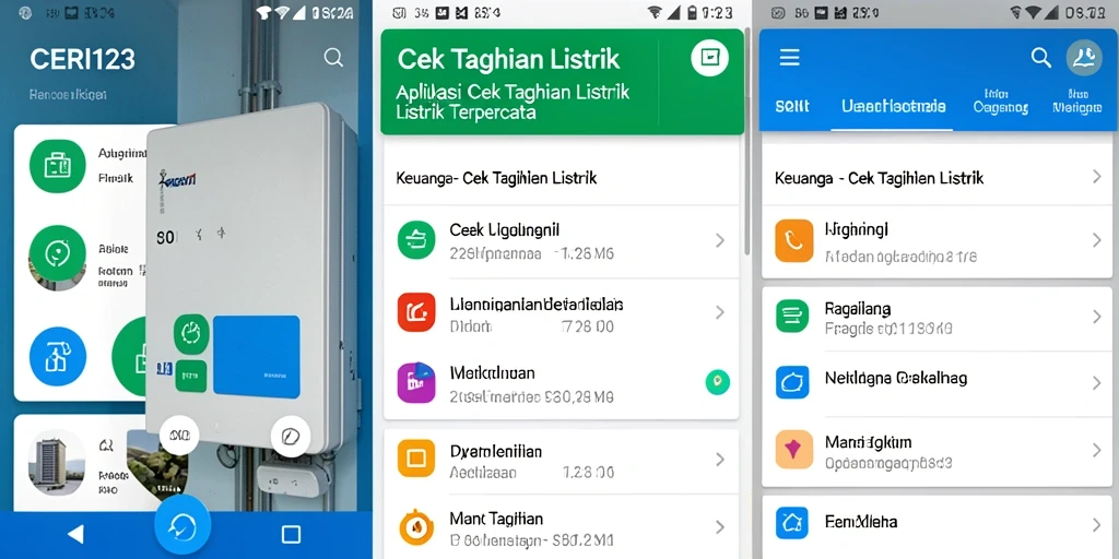 Tampilan antarmuka aplikasi CERI123 untuk cek tagihan listrik.