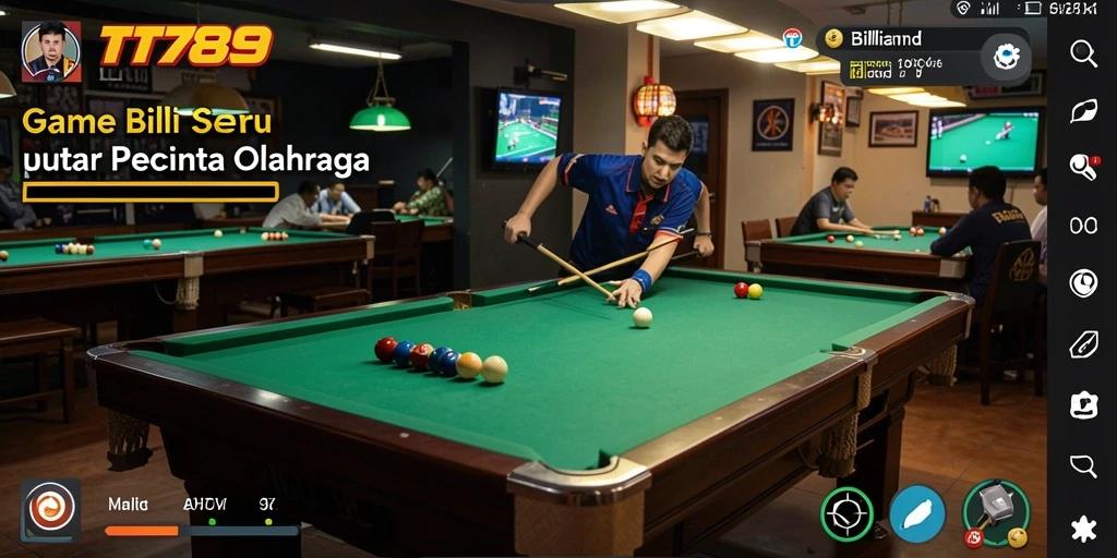 Screenshot utama TT789 menunjukkan antarmuka billiard yang menarik dan dinamis.